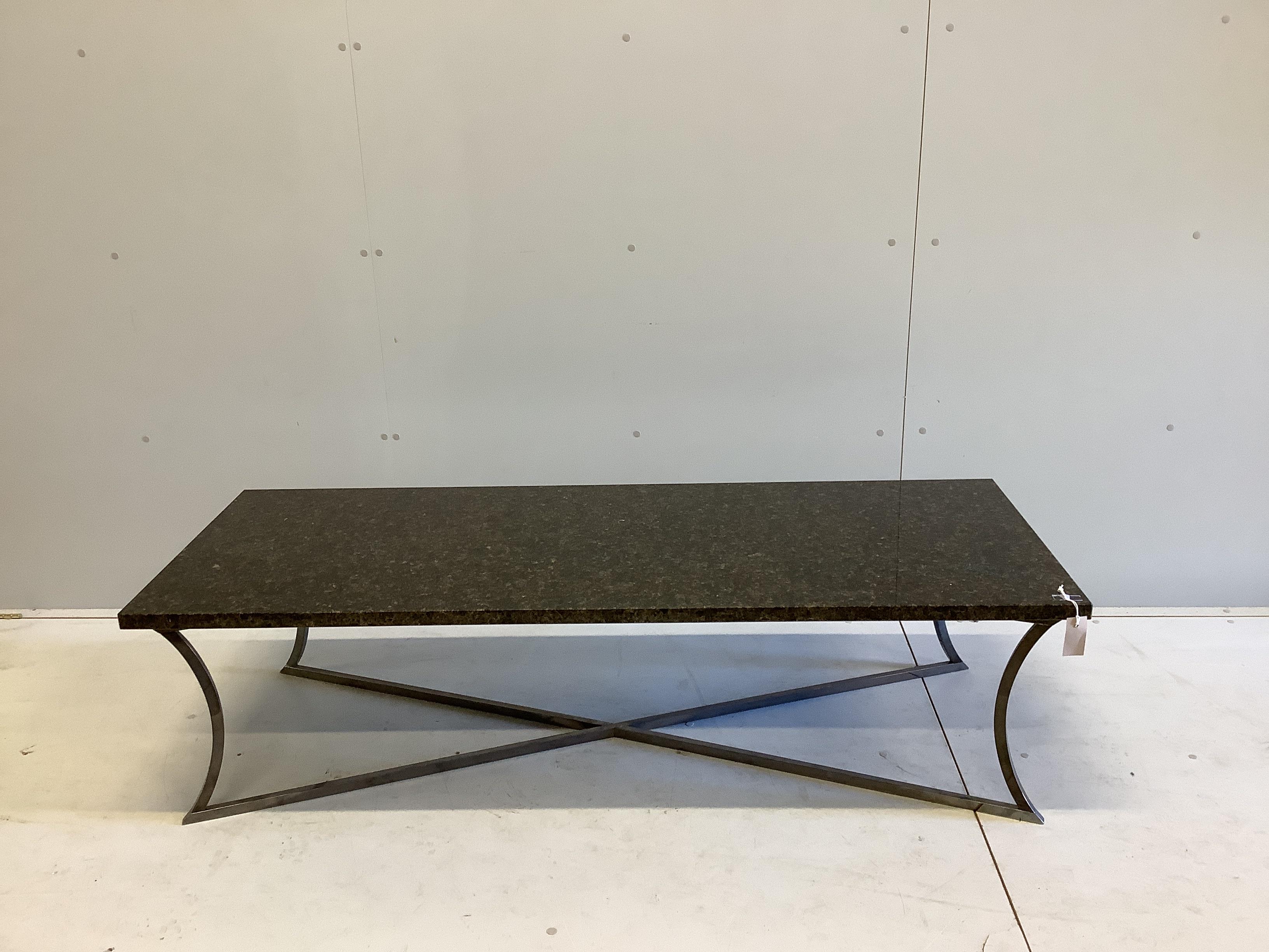 A custom made Louis Montrose (Dernier Hamlyn) coffee table with Verde Ubatuba granite top, width 160cm, depth 60cm, height 43cm